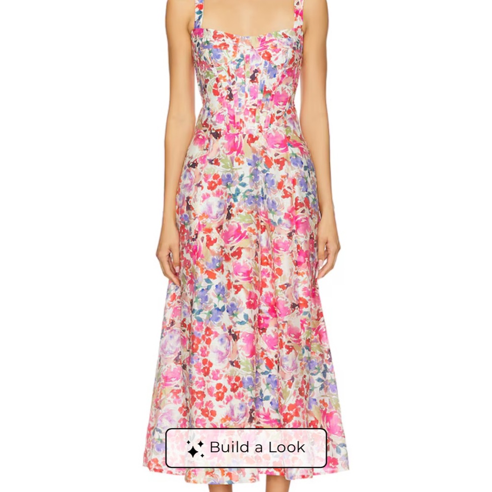 Bardot Lilah Pink Multi Floral Corset Midi Dress